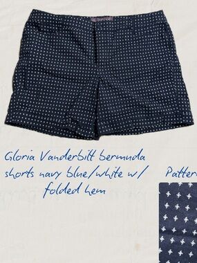 Gloria Vanderbilt Navy and White Micro Print Bermuda Shorts